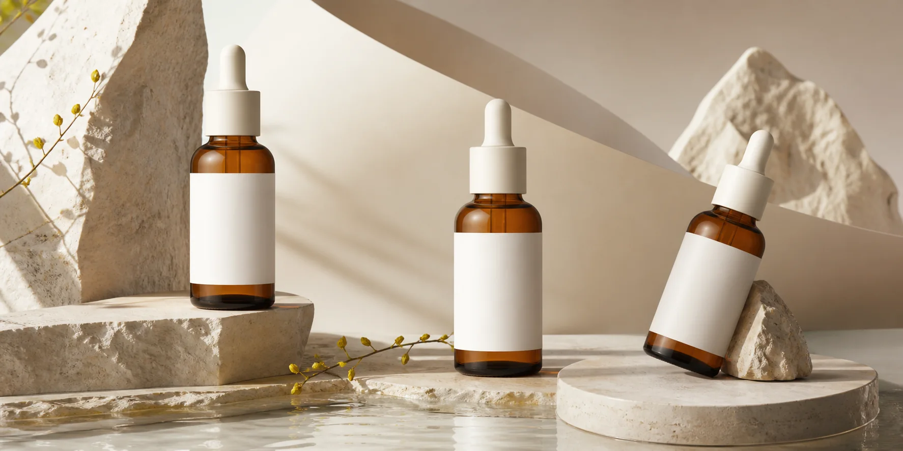 An original editorial campaign featuring a fictional amber serum